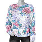 White Fairy Rose Unicorn Pattern Print Women's Crewneck Sweatshirt GearFrost