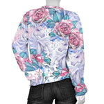 White Fairy Rose Unicorn Pattern Print Women's Crewneck Sweatshirt GearFrost
