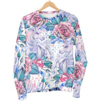 White Fairy Rose Unicorn Pattern Print Women's Crewneck Sweatshirt GearFrost