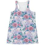 White Fairy Rose Unicorn Pattern Print Women's Racerback Tank Top