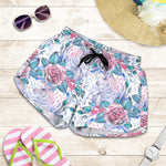 White Fairy Rose Unicorn Pattern Print Women's Shorts