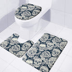 White Floral Sugar Skull Pattern Print 3 Piece Bath Mat Set