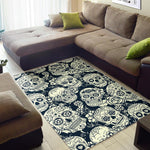 White Floral Sugar Skull Pattern Print Area Rug GearFrost