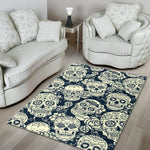 White Floral Sugar Skull Pattern Print Area Rug GearFrost