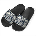 White Floral Sugar Skull Pattern Print Black Slide Sandals