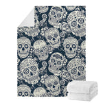 White Floral Sugar Skull Pattern Print Blanket