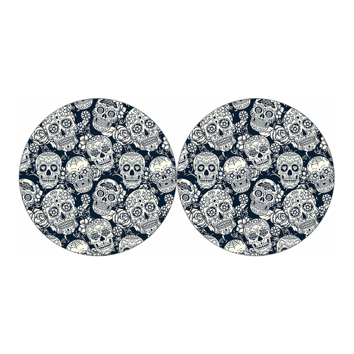 White Floral Sugar Skull Pattern Print Car Coasters