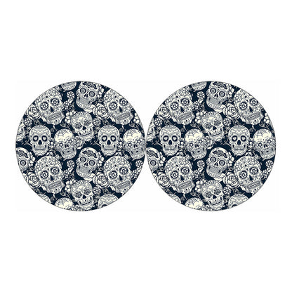 White Floral Sugar Skull Pattern Print Car Coasters