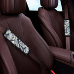 White Floral Sugar Skull Pattern Print Car Seat Belt Covers