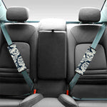 White Floral Sugar Skull Pattern Print Car Seat Belt Covers