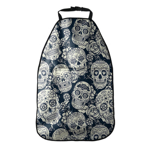 White Floral Sugar Skull Pattern Print Car Seat Organizers