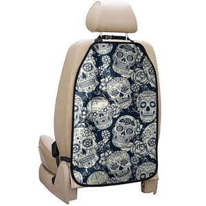 White Floral Sugar Skull Pattern Print Car Seat Organizers