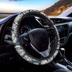 White Floral Sugar Skull Pattern Print Car Steering Wheel Cover