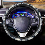 White Floral Sugar Skull Pattern Print Car Steering Wheel Cover