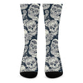 White Floral Sugar Skull Pattern Print Crew Socks