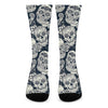 White Floral Sugar Skull Pattern Print Crew Socks