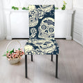 White Floral Sugar Skull Pattern Print Dining Chair Slipcover
