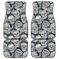 White Floral Sugar Skull Pattern Print Front and Back Car Floor Mats
