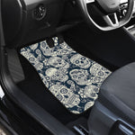 White Floral Sugar Skull Pattern Print Front Car Floor Mats