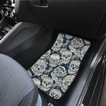 White Floral Sugar Skull Pattern Print Front Car Floor Mats