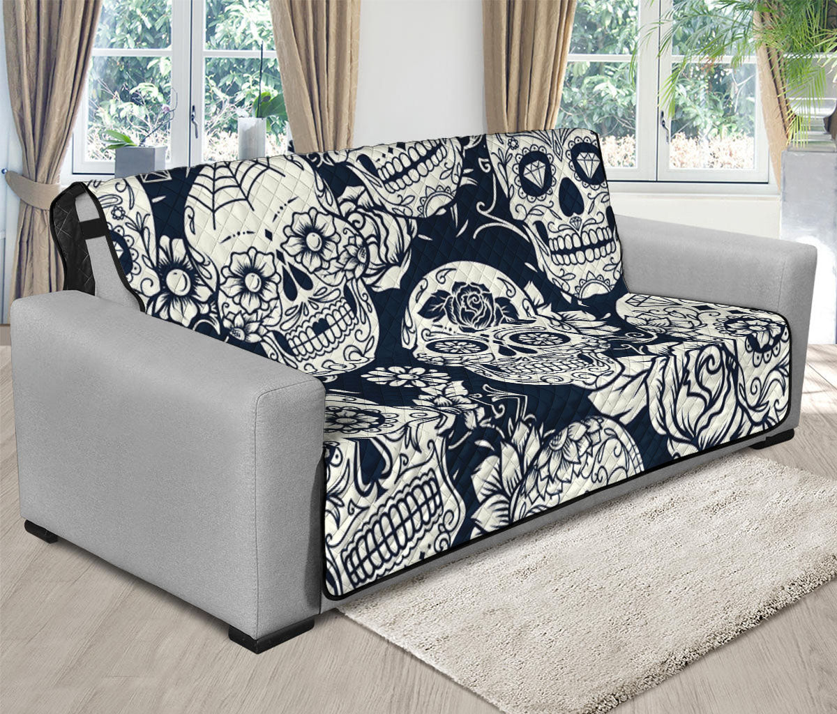 White Floral Sugar Skull Pattern Print Futon Protector