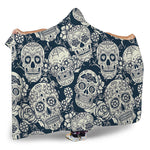 White Floral Sugar Skull Pattern Print Hooded Blanket