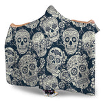 White Floral Sugar Skull Pattern Print Hooded Blanket
