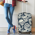 White Floral Sugar Skull Pattern Print Luggage Cover