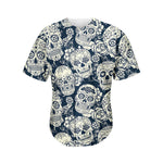 White Floral Sugar Skull Pattern Print Men's Baseball Jersey
