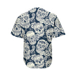 White Floral Sugar Skull Pattern Print Men's Baseball Jersey