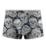 White Floral Sugar Skull Pattern Print Men's Boxer Briefs