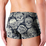 White Floral Sugar Skull Pattern Print Men's Boxer Briefs