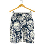 White Floral Sugar Skull Pattern Print Men's Shorts