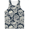 White Floral Sugar Skull Pattern Print Men's Tank Top