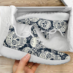 White Floral Sugar Skull Pattern Print Mesh Knit Shoes GearFrost