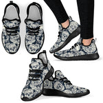 White Floral Sugar Skull Pattern Print Mesh Knit Shoes GearFrost