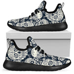 White Floral Sugar Skull Pattern Print Mesh Knit Shoes GearFrost
