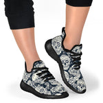 White Floral Sugar Skull Pattern Print Mesh Knit Shoes GearFrost