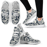 White Floral Sugar Skull Pattern Print Mesh Knit Shoes GearFrost