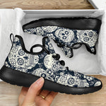 White Floral Sugar Skull Pattern Print Mesh Knit Shoes GearFrost