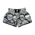 White Floral Sugar Skull Pattern Print Muay Thai Boxing Shorts