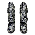 White Floral Sugar Skull Pattern Print Muay Thai Shin Guards