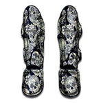 White Floral Sugar Skull Pattern Print Muay Thai Shin Guard