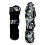 White Floral Sugar Skull Pattern Print Muay Thai Shin Guard