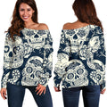 White Floral Sugar Skull Pattern Print Off The Shoulder Sweatshirt