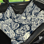 White Floral Sugar Skull Pattern Print Pet Car Back Seat Cover