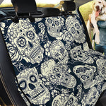White Floral Sugar Skull Pattern Print Pet Car Back Seat Cover