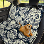 White Floral Sugar Skull Pattern Print Pet Car Back Seat Cover