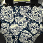 White Floral Sugar Skull Pattern Print Pet Car Back Seat Cover
