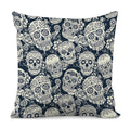 White Floral Sugar Skull Pattern Print Pillow Cover